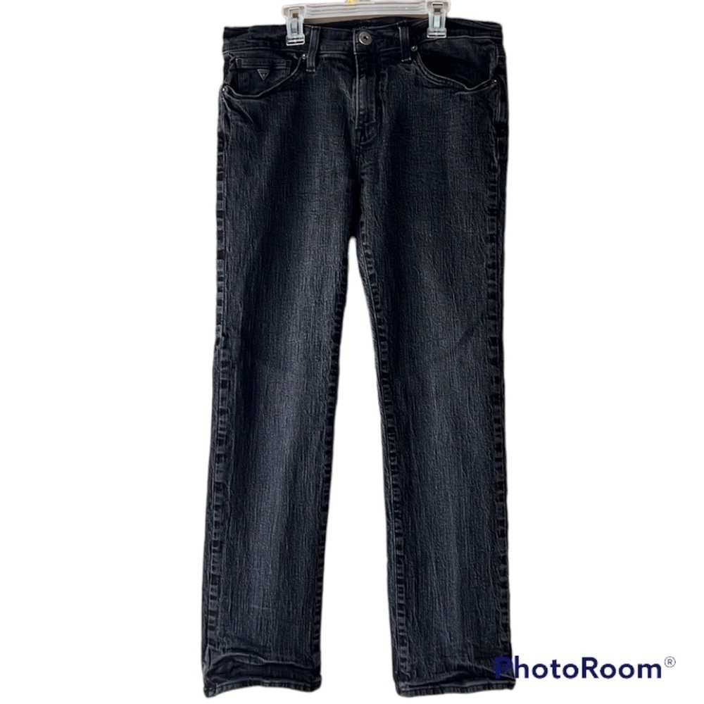 GUESS Black Acid Wash Lincoln Slim Straight Jeans Size 32 x 34